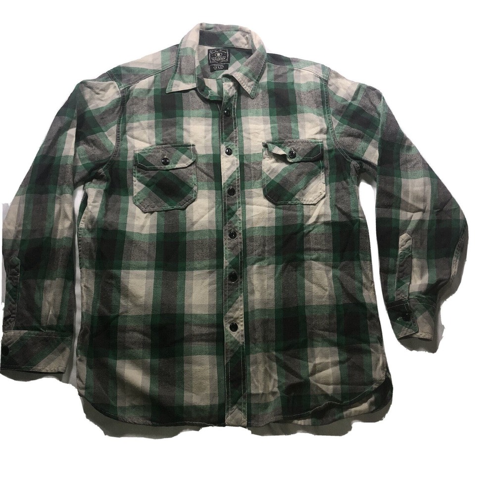 Lucky Brand Flannel Shirt Size Large Dungarees Green Gray White‎ Plaid Cabincore